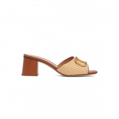 VALENTINO GARAVANI VLOGO LEATHER-TRIMMED RAFFIA SANDALS 